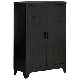 HOMCOM Kitchen Storage Cabinet Organizer, Kitchen Coffee Bar with Doors and Adjustable Shelves for Living Room, Black