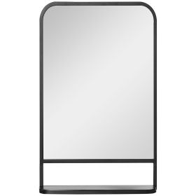 HOMCOM 34x21" Contemporary Wall Mirror with Shelf, Square, Black, for Living Room, Bedroom