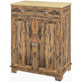 HOMCOM Sideboard Buffet Cabinet Brown Kitchen Coffee Bar Storage with Solid Wood Top Adjustable Shelf 2 Drawers for Living Room