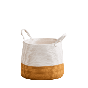 Cotton Round White Brown Laundry and Storage Basket