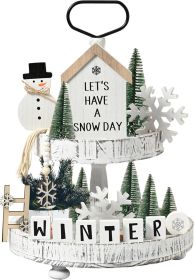 14Pcs Winter Christmas Tiered Tray Decor, Snowman Wood Signs Set for Tiered Tray