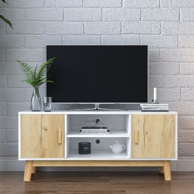 TV Stand Mid-Century Wood Modern Entertainment Center Adjustable Storage Cabinet TV Console for Living Room ; White & Oak