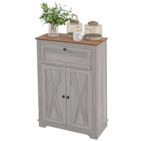 HOMCOM Farmhouse Sideboard Storage Cabinet with Doors and Drawer for Kitchen, Living room, 23.5"x11.75"x34.5", Light Gray