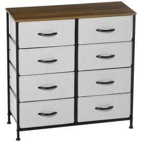 8 Drawer Dresser for Bedroom, Fabric Chest of Drawers with Steel Frame, Wood Grain Top and Handles, Grey