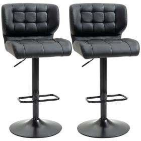 Swivel PU Leather Barstools Set of 2 Adjustable Bar Stools with Footrest Back for Kitchen Counter Dining Room Black