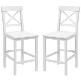 Counter Height Stools Set of 2, Farmhouse Bar Stools with Backs, Solid Wood Counter Stools for Kitchen Island White