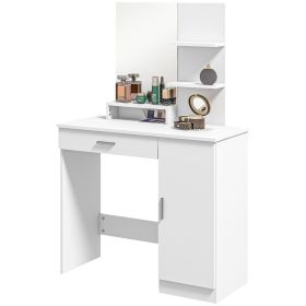 Dressing Table, Vanity Table with Mirror, Drawer and Storage Shelves for Bedroom, 35.4" x 15" x 54.3", White