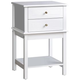 Modern Sofa Side Table, Accent End Table with Drawers and Storage Shelf, Nightstand for Bedroom Living Room, White