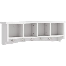 Coat Rack Wall Mount with Shelf, 28" Wall Coat Rack with 5 Hooks and 4 Compartments for Living Room, Entryway, White
