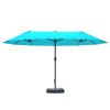 Patio Umbrella, 15 Steel Rectangular Outdoor Double Sided Market Umbrella With Base, Sun Protection & Easy Crank, Blue
