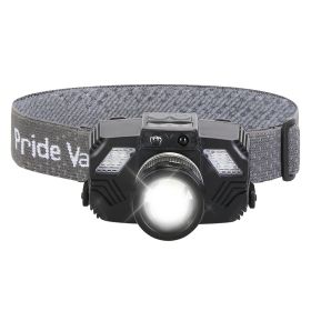 1Pc Motion Sensor LED Headlamp Zoomable Headlamp Flashlight Waterproof Outdoor Emergency Headlight With 3 Lighting Modes (Option: Black)