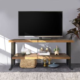 Media Console Table with one shelf to your Home decor, Natural Reclaimed wood and black finish (Color: as Pic)