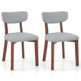 Dining Chairs Set of 2 Upholstered Mid-Back Chairs with Solid Rubber Wood Frame (Color: Gray)