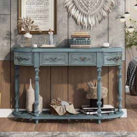 52''Modern and Contemporary Curved Console Table Sofa Table Entryway Table for Hallway Living Room with 4 Drawers and 1 Shelf (Color: Antique Blue, Material: MDF)