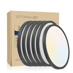 6PK 12 Inch Dimmable LED Flush Mount Ceiling Light, 2700K-6500K Adjustable,24W 2880LM Modern Ultra Thin Flat Round Fixtures For Low Ceiling Bedro (Color: Black)